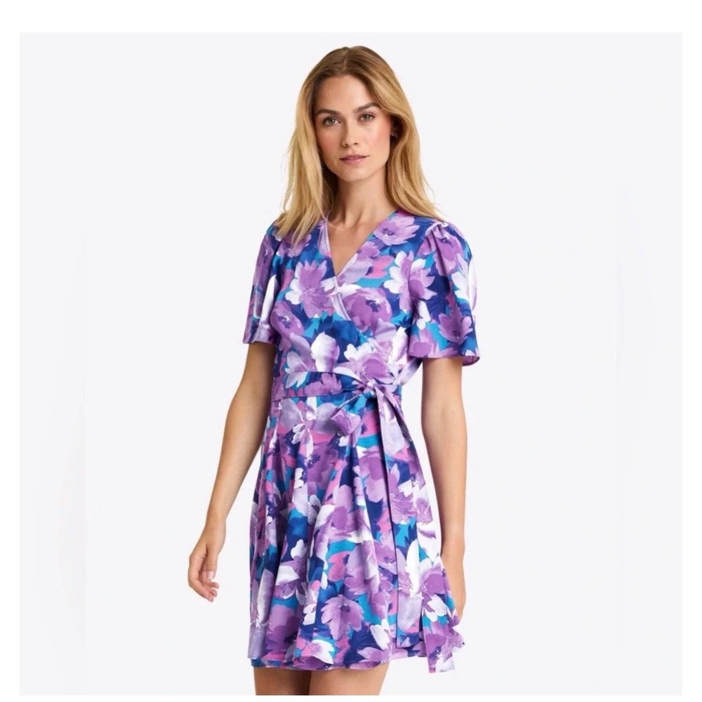 Draper James Wendy Wrap Dress Purple Floral Short Sleeve Mini Plus size 18X NWT